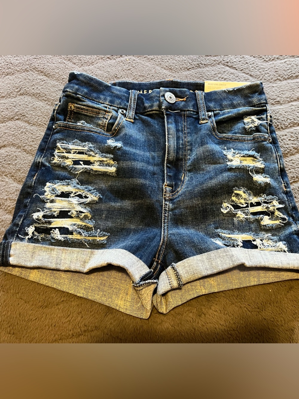American Eagle Outfitters Distressed Dark Blue Denim Jean Shorts